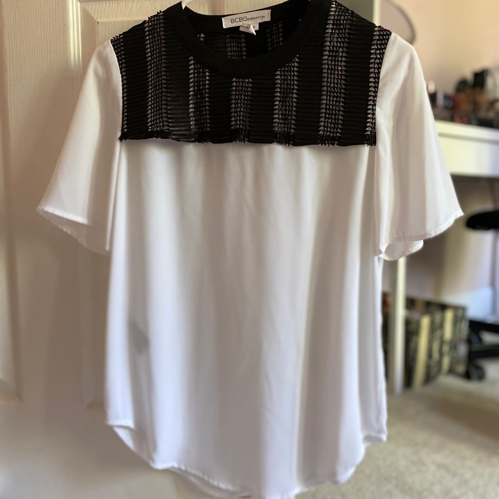 BCBGeneration top w/ faux leather details